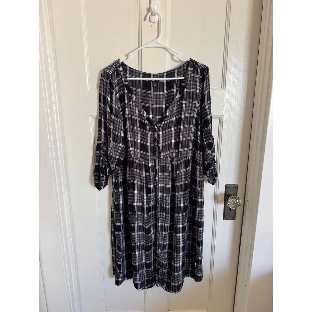 Torrid black & gray plaid long sleeve dress size 0 (their large/xl)